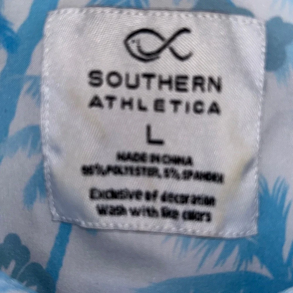 Southern Athletica Mens Blue Palm Tree Tropical Short Sleeve Button Down Shirt L
